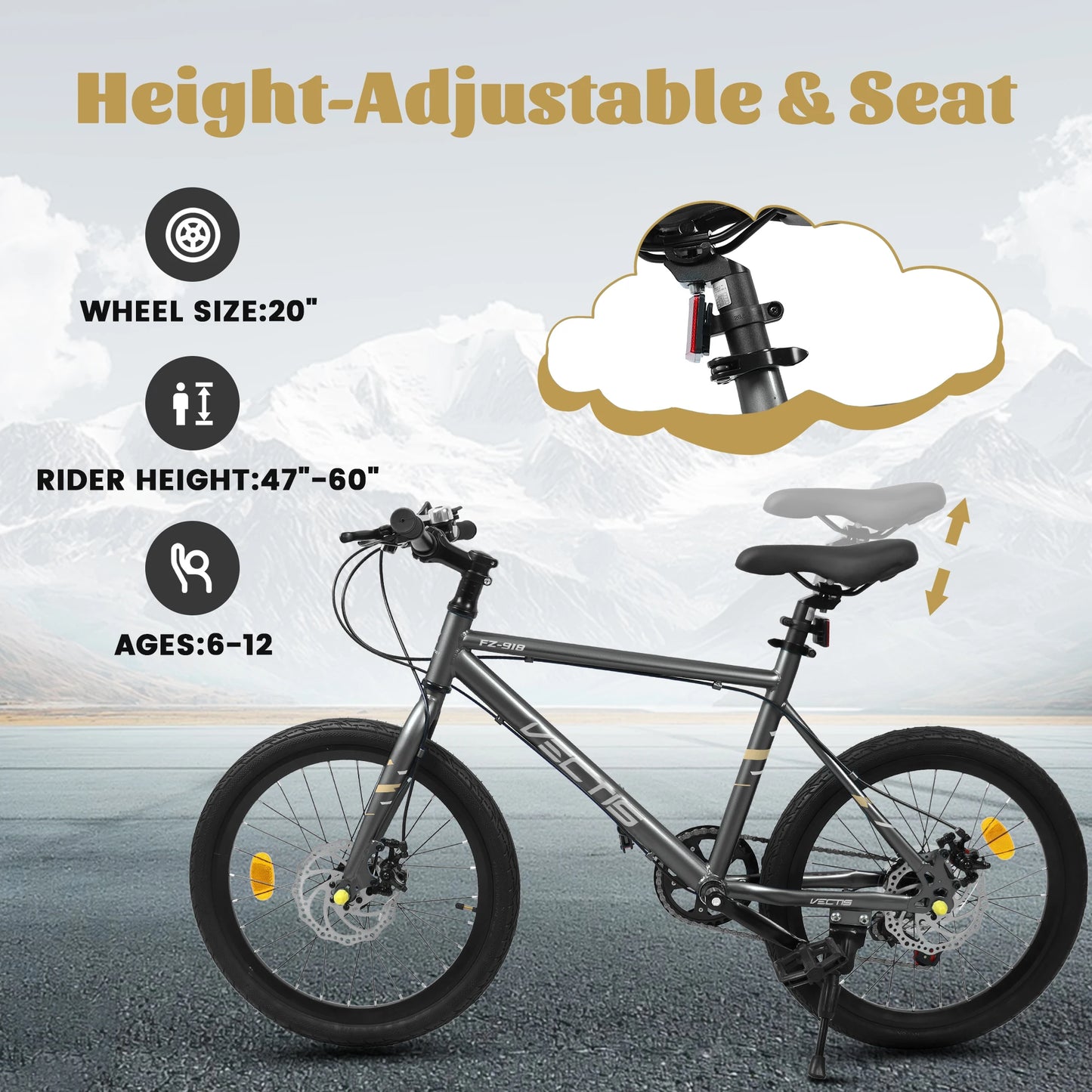 20 Inch Kids Bike for Boys Girls, 7-Speed Children Road Bike Steel Frame,Dual Disc Brakes,Ages 6-12