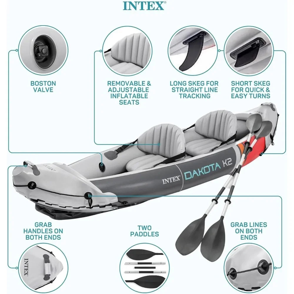 2 Person Inflatable Kayak, Accessory Kit, 86Inch Oars,Air Pump,  Carry Bag