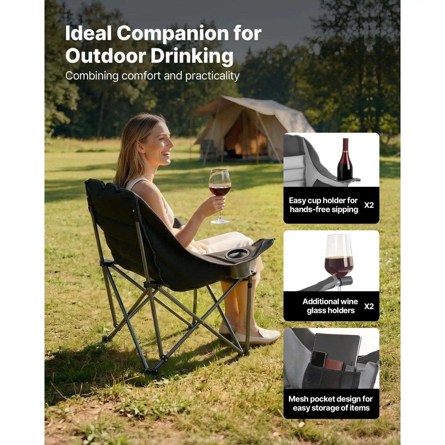 Lg.Camping Chairs 450lbs Heavy Duty Portable Padded Folding Camp Chairs w/Carry Bag