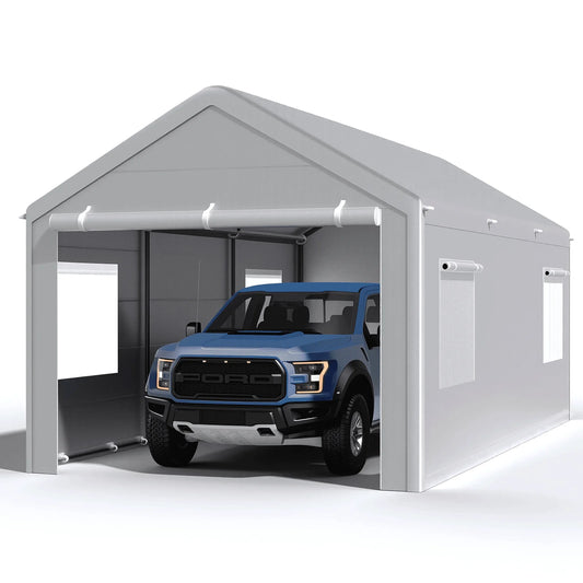 10x20 Ft, Heavy Duty, Reinforced Ground Bar, Portable Garage/ Roll-up Windows, Removable Sidewalls