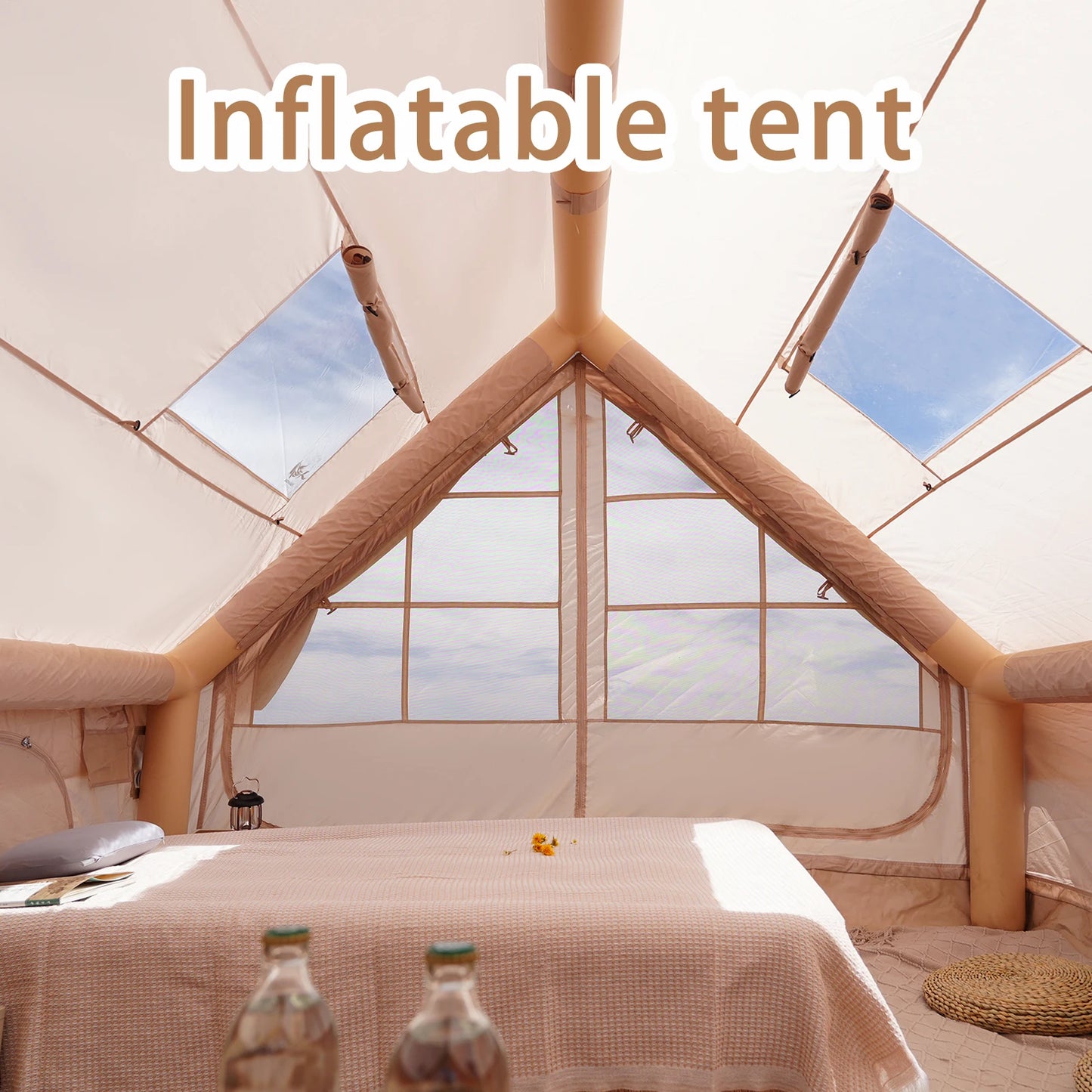 4-8 Person Inflatable Camping Tent - Quick-Setup Air Frame, 4-Season Waterproof Shelter, Stove Jack