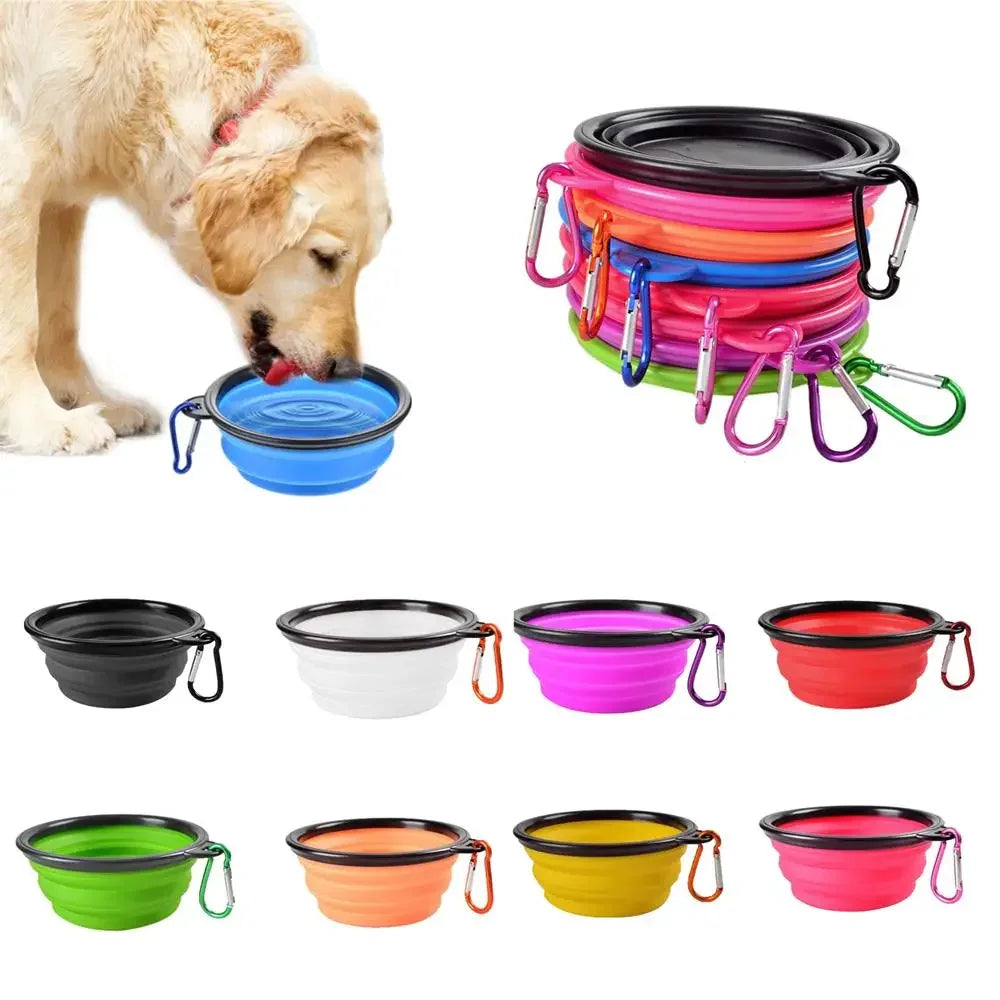 Collapsible Pet Silicone Dog Food Water Bowl Camping Travel Folding ,Carabiner Pet Supplies