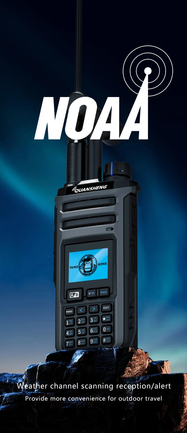 10W VHF/UHF Dual Band Radio 999CH CTCSS/DCS IP55 2500mAh Type-C NOAA Weather Alarm CE