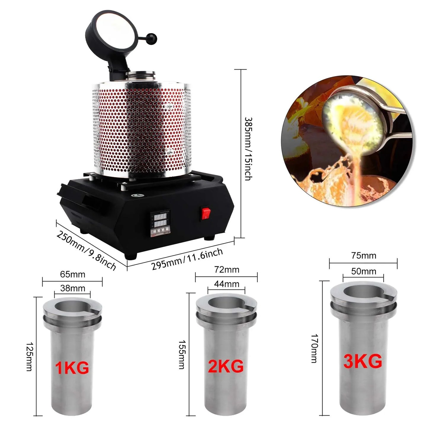 3KG Digital Gold Melting Furnace Machine Oil Groove Brick 2100W Refining Precious Metal