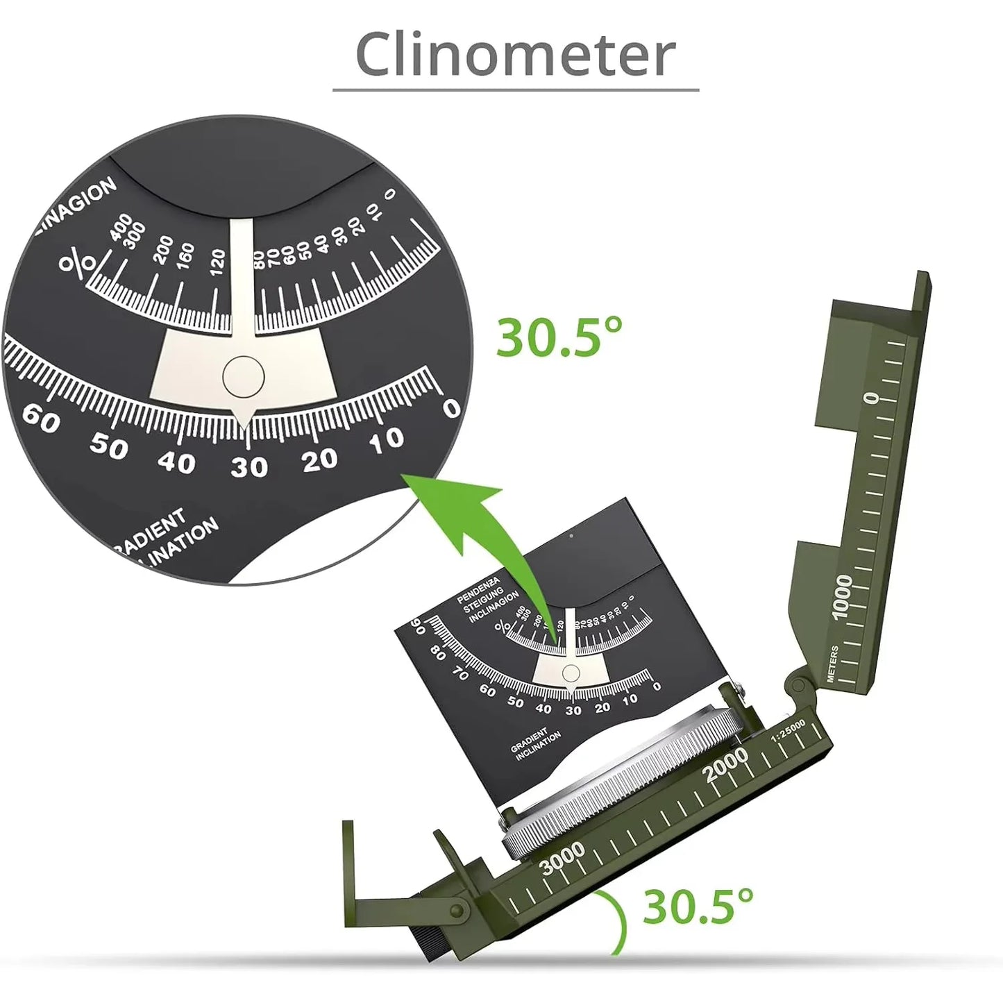 Professional Lensatic Compass Metal Waterproof IP65  Sighting Clinometer, Carry Bag