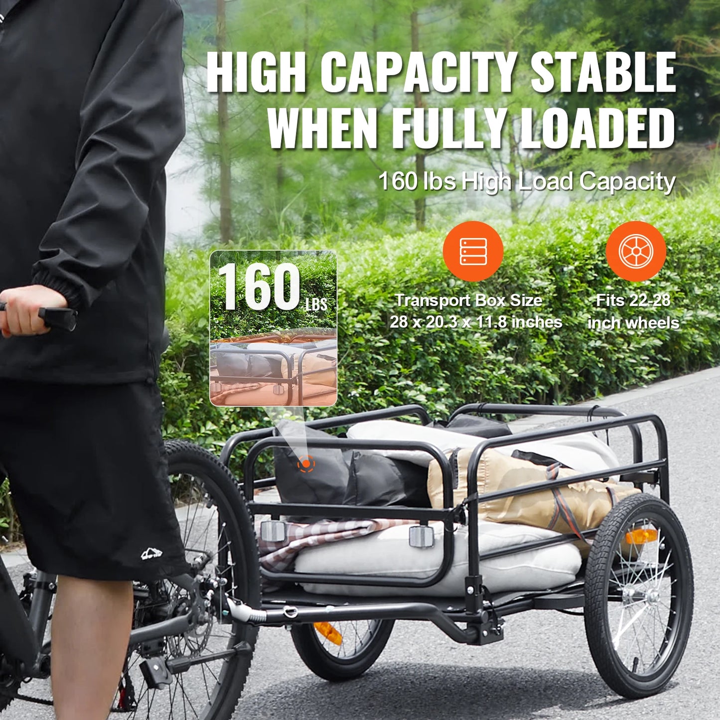 ]60 lbs Bike Cargo Trailer Foldable  Bicycle Wagon, 16" Wheels Reflectors Fits 22"-28" Bike Wheels
