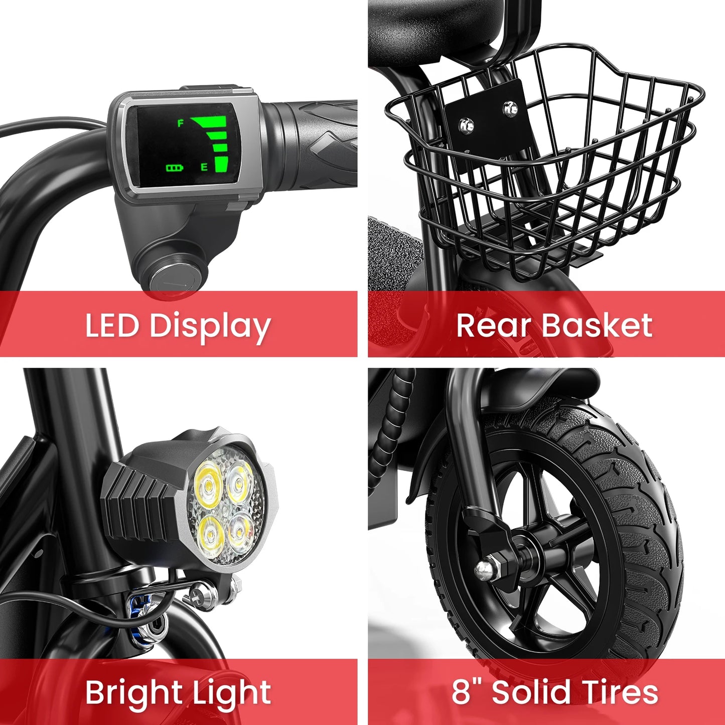 Kids E-Scooter, Blue tooth Speaker Foldable Design Seat, Basket LED Light Strip 11MPH Speed 132lbs