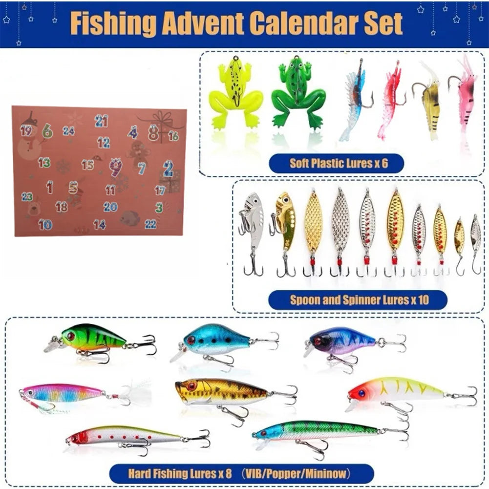 24 Days Fishing Lures Set Surprise Bait Gift for Fishing Lovers Father Boyfriend Brother