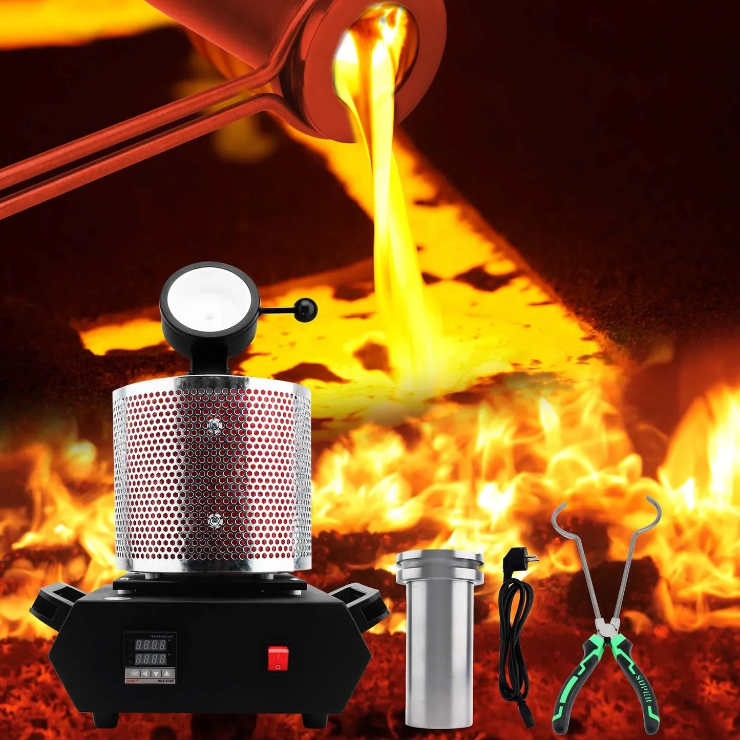 3KG Digital Gold Melting Furnace Machine Oil Groove Brick 2100W Refining Precious Metal
