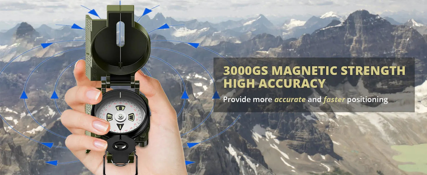 Compass, Clinometer, Strong Magnetic Intensity 3000 Gauss Professional Military Compass Waterproof
