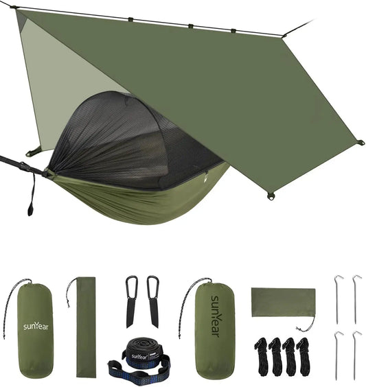 Camping Hammock with Net - Double&Single Hammock,House-Like Net- Easy Setup & Pack, Lightweight