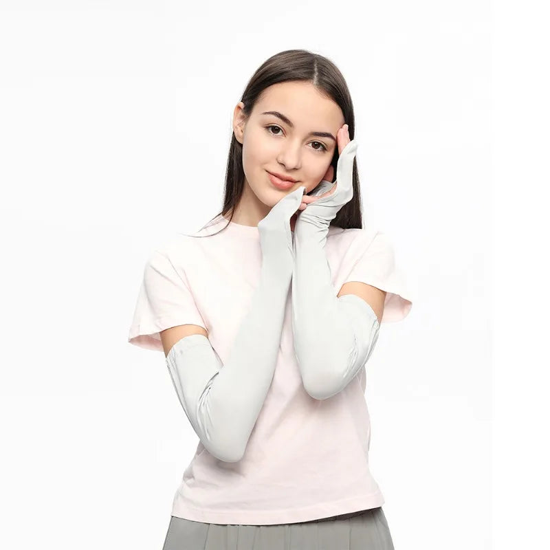 Sun Protection Long Gloves Woman Driving Anti UV Full Coverage Sleeves Ice Feeling Arm CoversUPF50+