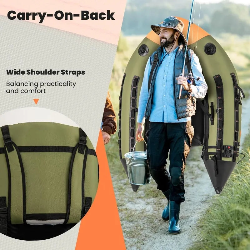 Inflatable Float Tube, Fishing Boat w/Ruler,Pump,Storage Bag,Adjustable Straps,Float Tube 4 Angling