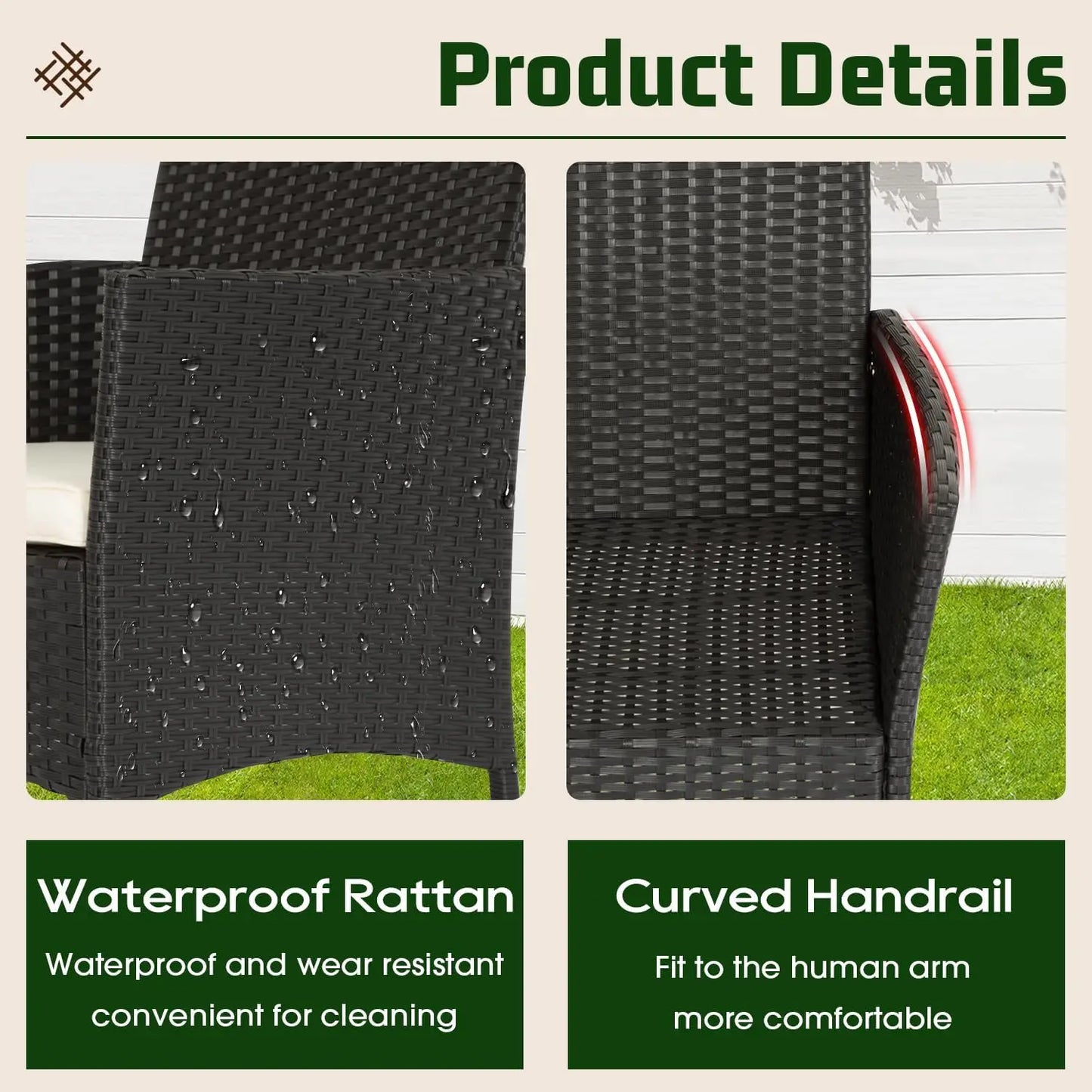 4-Piece Outdoor Patio Furniture Set, Coffee Table, Mod Rattan Chairs, Weather-Resistant patio/deck