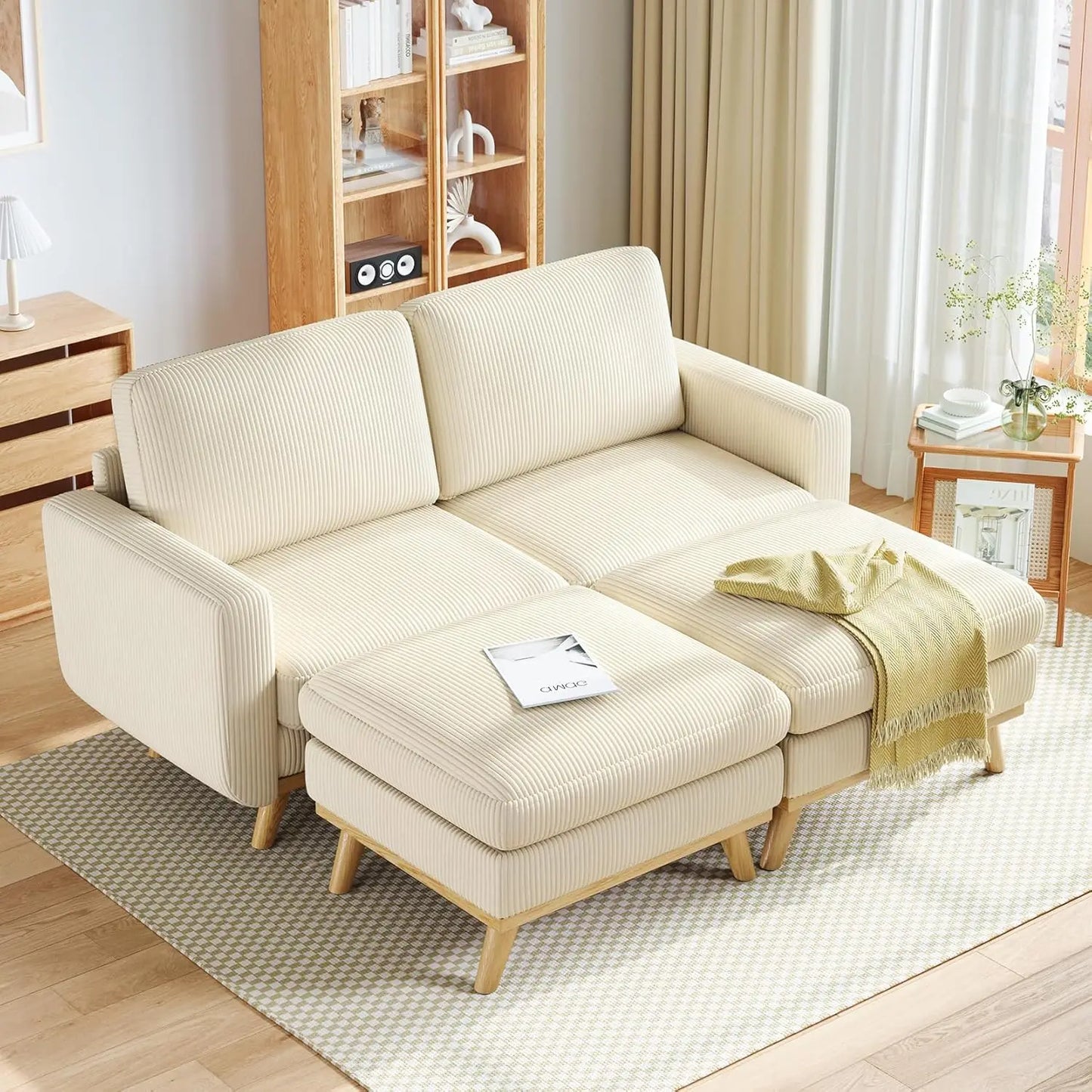INDOOR 97" L-Shape Modular Sectional Sofa 3-Seat Corduroy Movable Otto green,black, Customized