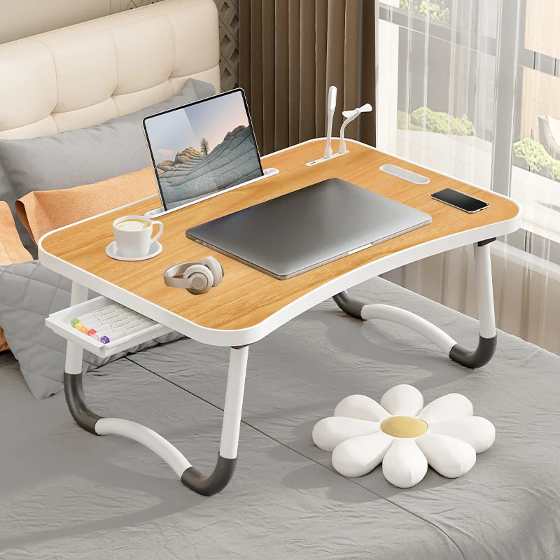 Portable Laptop Desk with USB Light, Small Fan, Cup Holder, laptop Slot, lifting Handle - Foldable