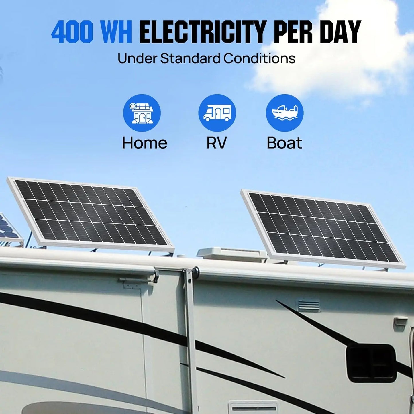 400W Solar Panels 4pcs 100 Watt 18V Monocrystalline  Module for Off Grid PV Power, 12V Battery
