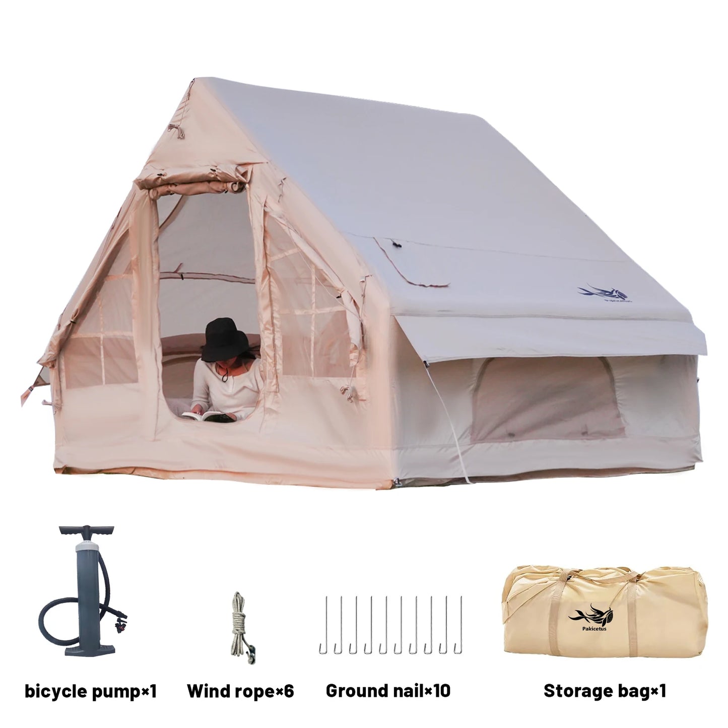 4-8 Person Inflatable Camping Tent - Quick-Setup Air Frame, 4-Season Waterproof Shelter, Stove Jack