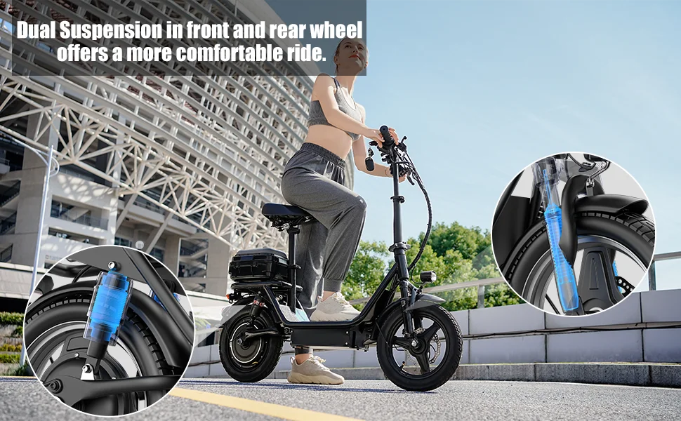 Folding electric scooter with trunk, 500W motor (peak 650W), 48V15AH, 20MPH, 30 mile long range