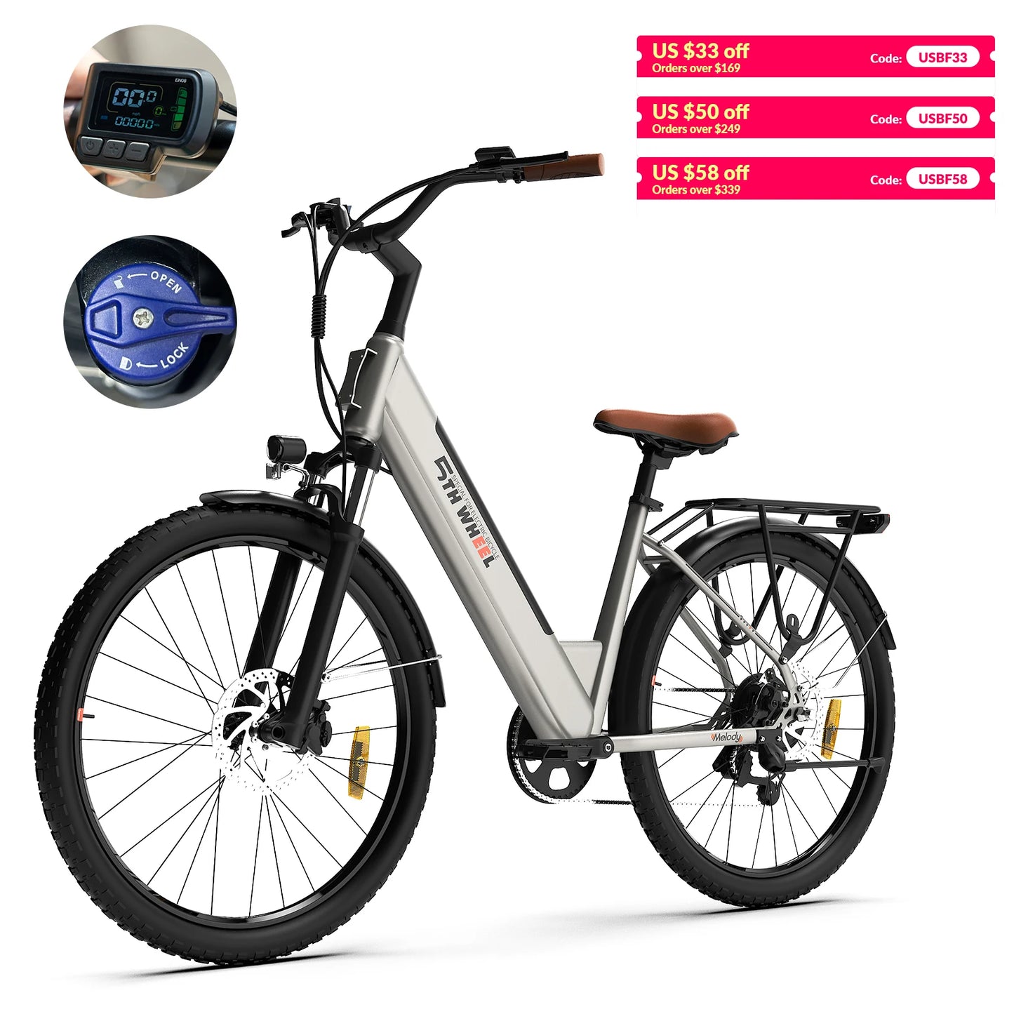 5TH WHEEL E-Bike for Adults, 26-Inch E-Bike with 700W Peak Motor, 31-40 Miles Range, 36V 10.4AH