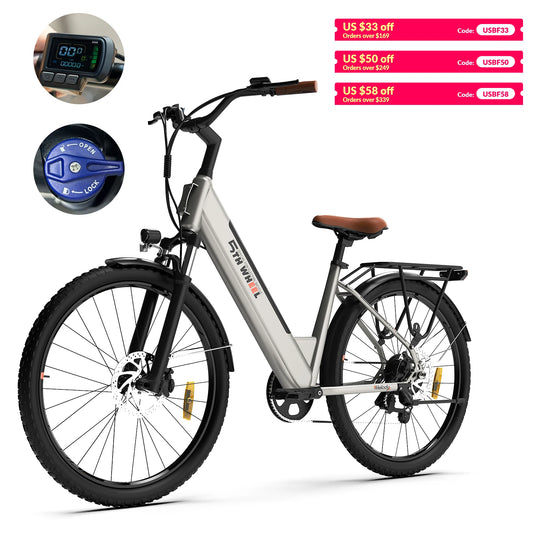 5TH WHEEL E-Bike for Adults, 26-Inch E-Bike with 700W Peak Motor, 31-40 Miles Range, 36V 10.4AH