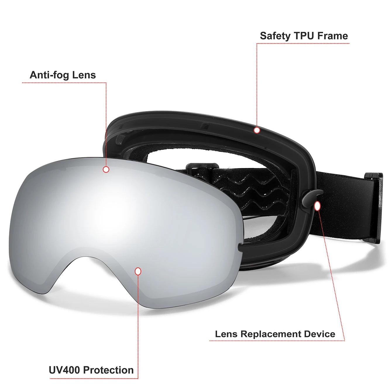 Winter Outdoor SKI Goggles Men/Women Teen, Free Optical Frame/Bag, UV400 Anti-Fog Snowboard Eyewear