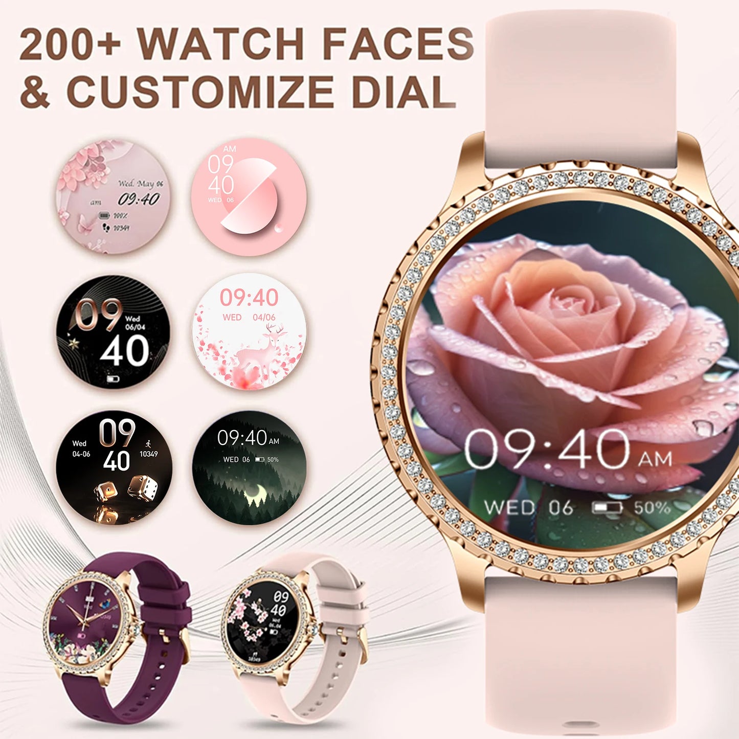 Smart Watch, women 1.32" Touchscreen Fitness Tracker, Wireless Calls, Music Time Display, Step Count