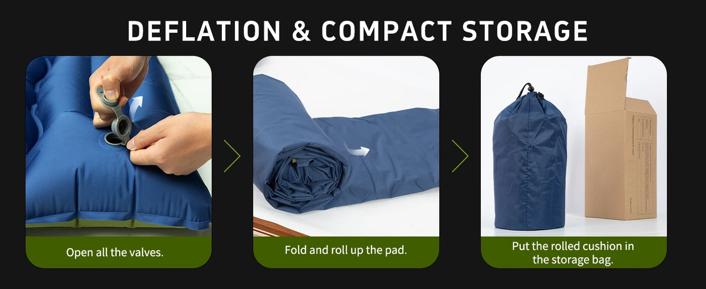 Double Sleeping Pad 4" Thick for 2 Person, Pillow Built-in Foot Pump Inflatable Backpacking Hiking