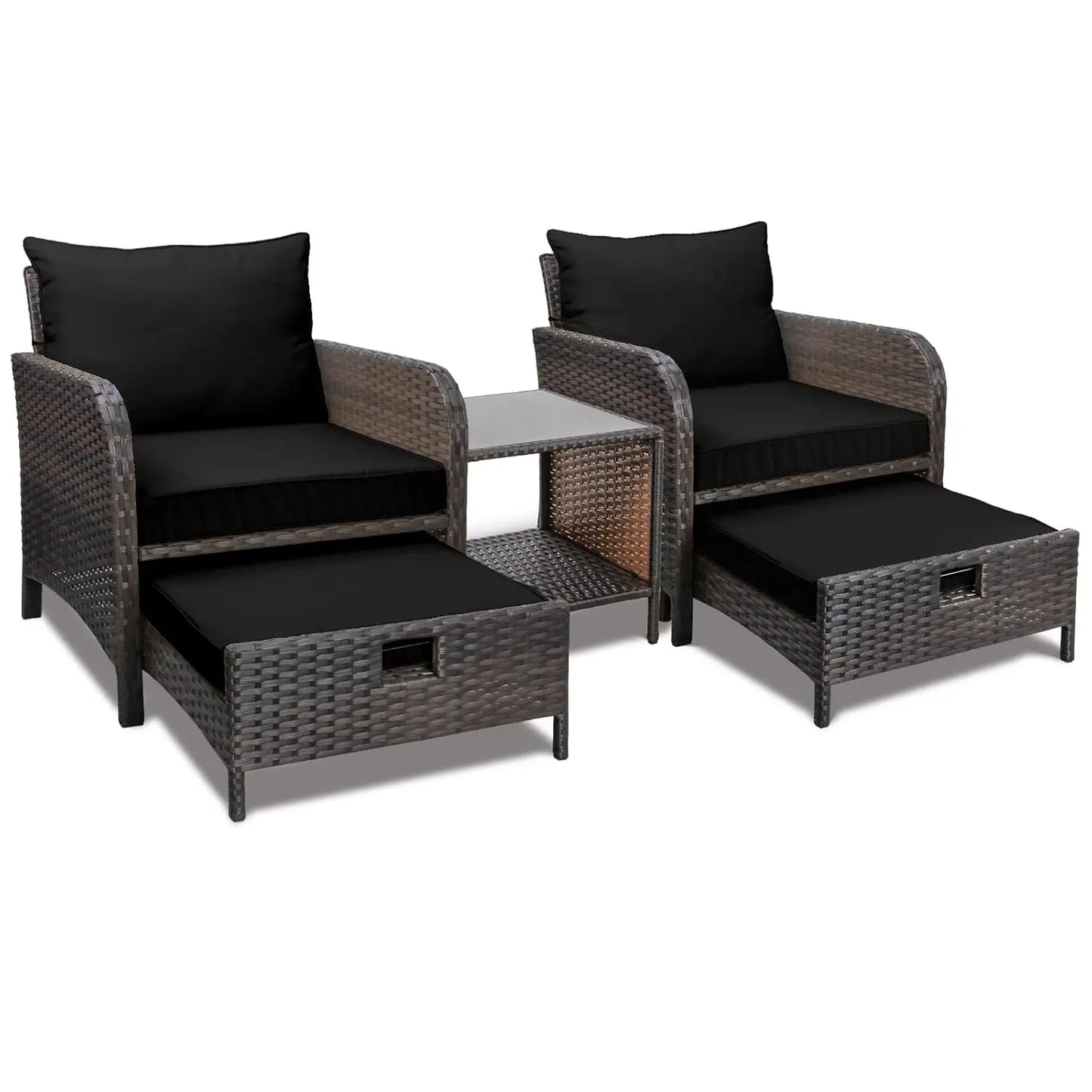 Balcony Furniture 5 Piece Patio Conversation Set, PE Wicker Rattan .Soft Cushions 2, Customized