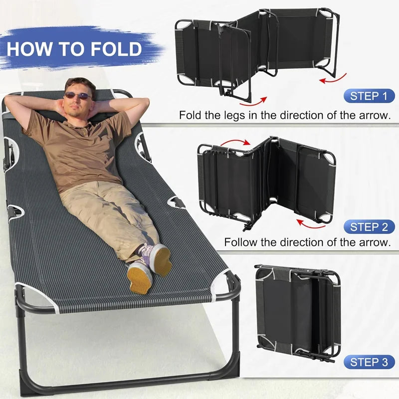 Camping Cot/ Mattress, 4-Position Folding to 330lbs, Portable Sleeping Cot for Camp, Beach, Patio