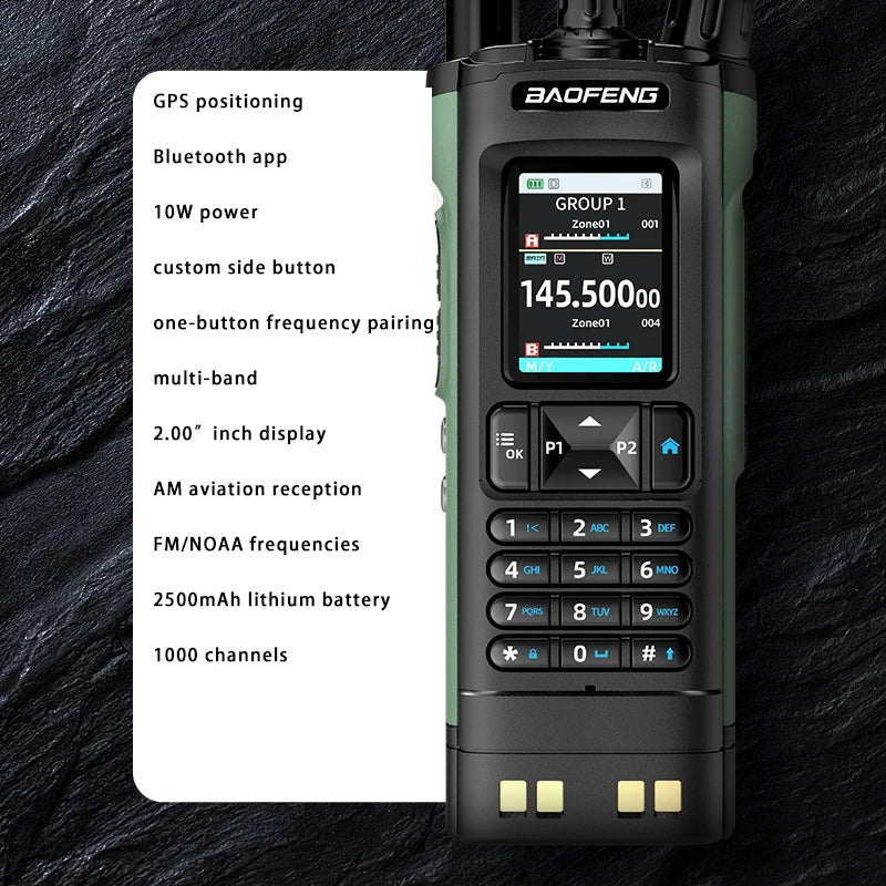 New UV-32 Walkie GPS 10W Bluetooth APP Prog,Multi Band Wireless Copy Freq.Type-C UV32 Ham 2 Way