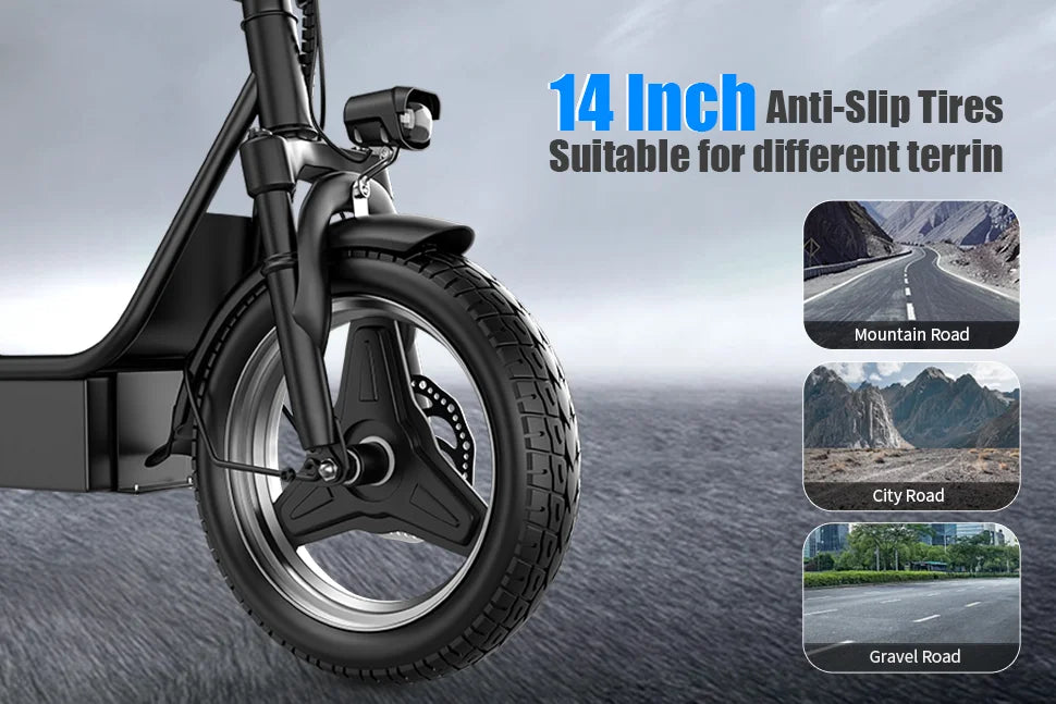 Folding electric scooter with trunk, 500W motor (peak 650W), 48V15AH, 20MPH, 30 mile long range