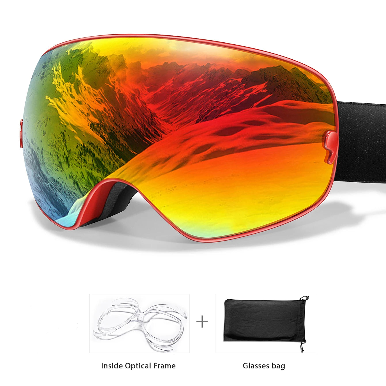 Winter Outdoor SKI Goggles Men/Women Teen, Free Optical Frame/Bag, UV400 Anti-Fog Snowboard Eyewear