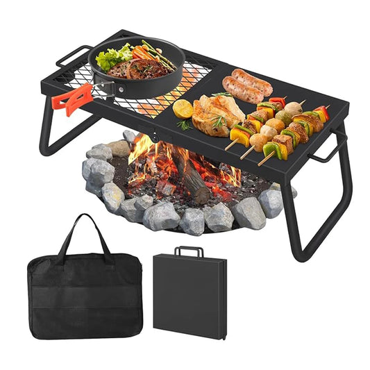 Swivel Campfire pit Grill, Carrying Bag Heavy Duty Steel Gratee Over open Fire Pits 360° Adjustable
