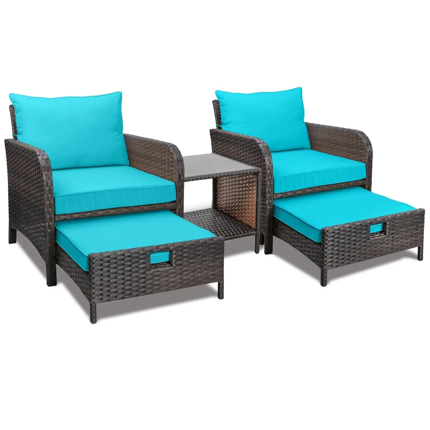 Balcony Furniture 5 Piece Patio Conversation Set, PE Wicker Rattan .Soft Cushions 2, Customized