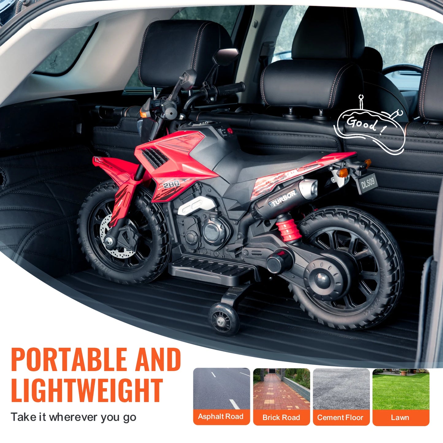 12V Children's E-Car Kids Ride On Motorcycle, Detachable Wheel Headlight Music Bluetooth,Boys Gifts