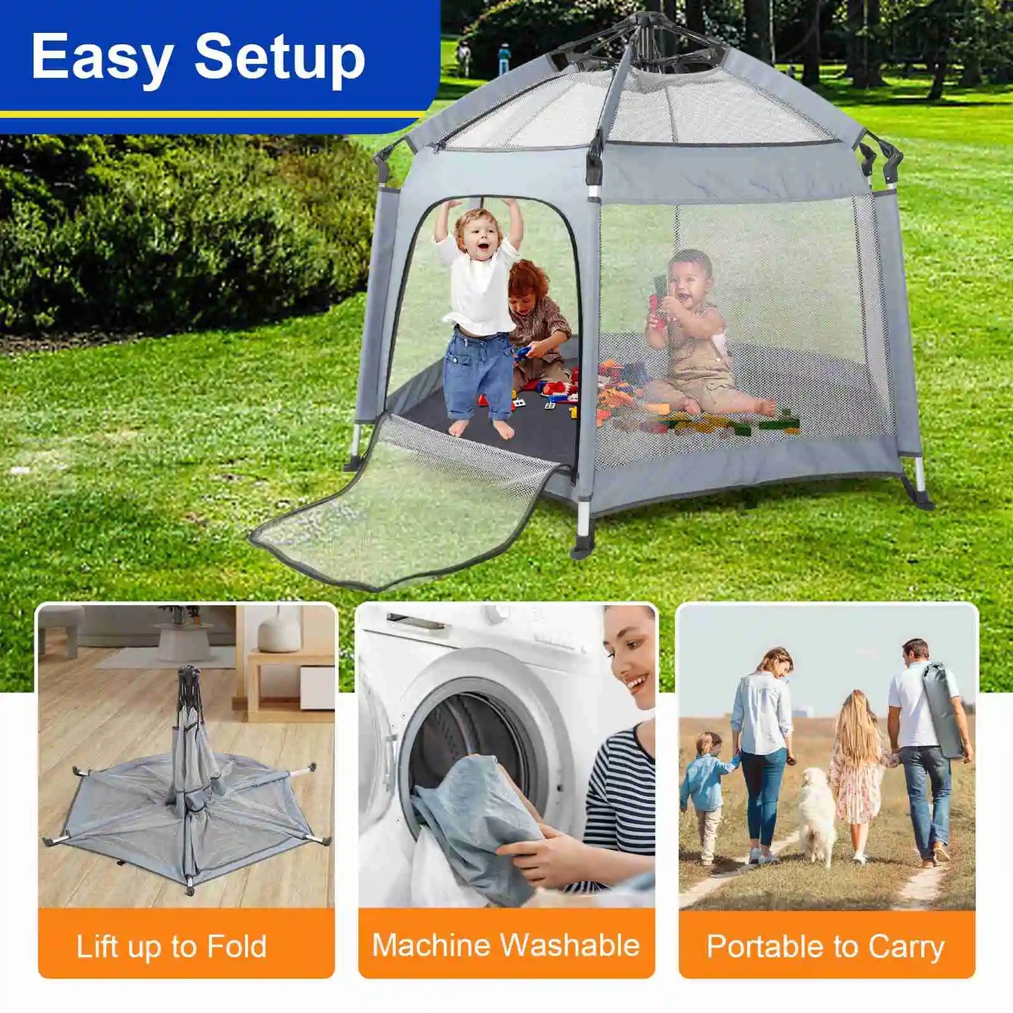 Baby Beach Tent Baby  Play Tent Sun Protective Oxford Cloth Outdoor Indoor Play Tent Gray