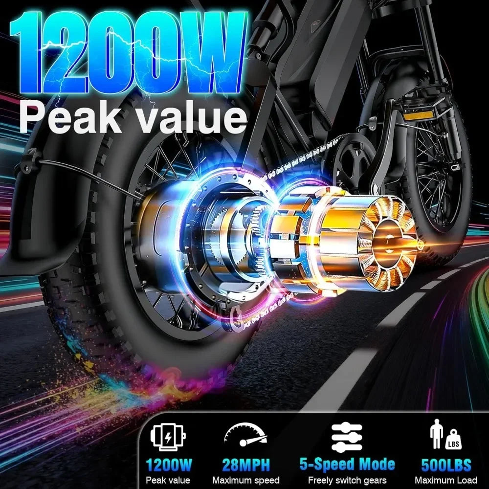 E-Bike Adults: 1200W Peak Power,28MPH, 48V 18Ah Removable Battery, 35-Mile Range, 500LBS Load