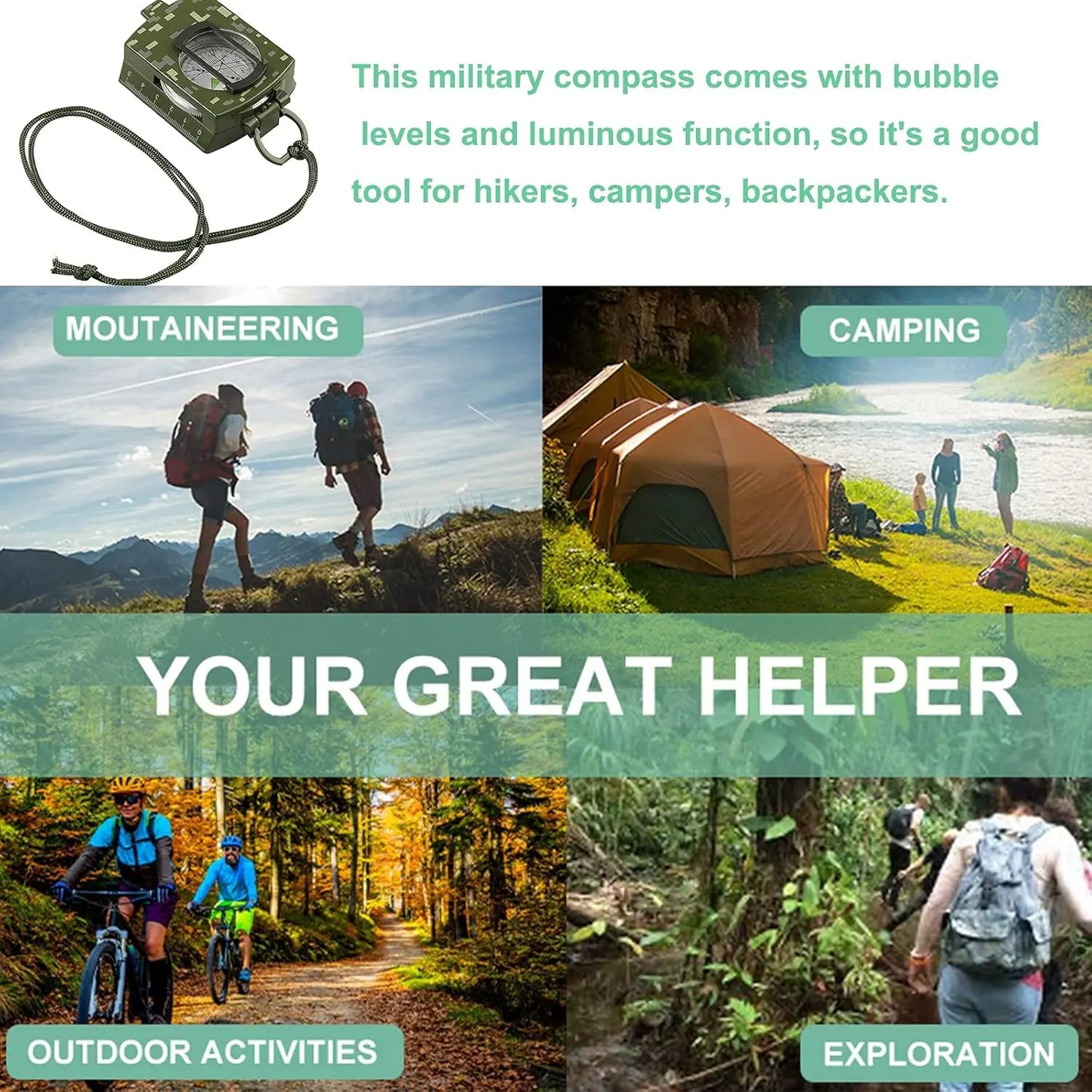 Compass, Military, Waterproof, Sighting, Bubble Levels, Carrying Bag, Hiking, Climbing, Biking.