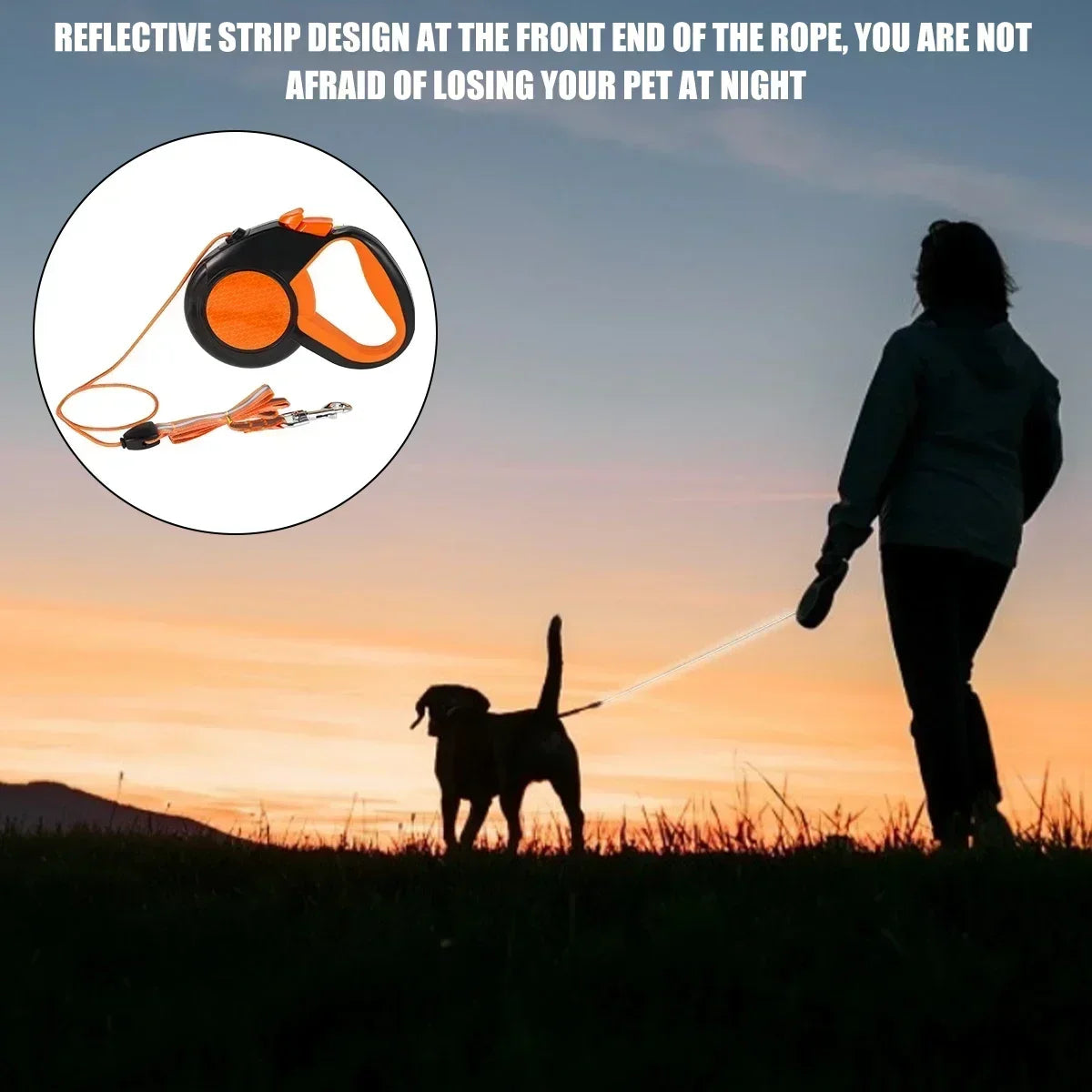 8M Retractable Dog Lead Heavy Duty leash with Reflective Tape Non-Slip Handle for Small Medium Large