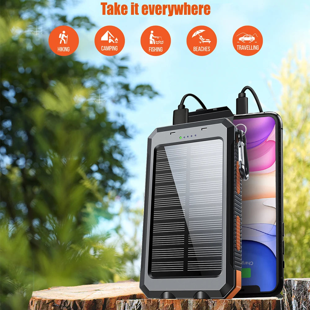 10000mAh Solar Charging Power Bank,Dual USB & Type C Output Port Multichargerlashlight and Compass