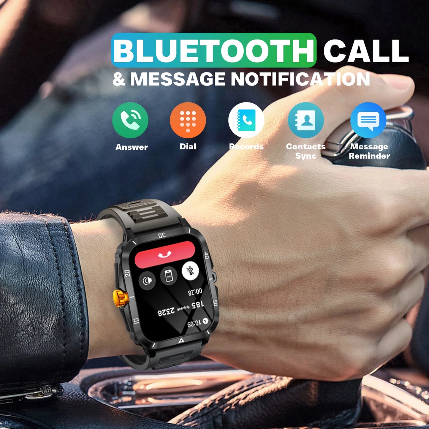 Smart Watch 3ATM Waterprf 1.96" IPS Screen KT71 Men 100+ Sport Mode Heart Rate Blood Pres. Bluetooth