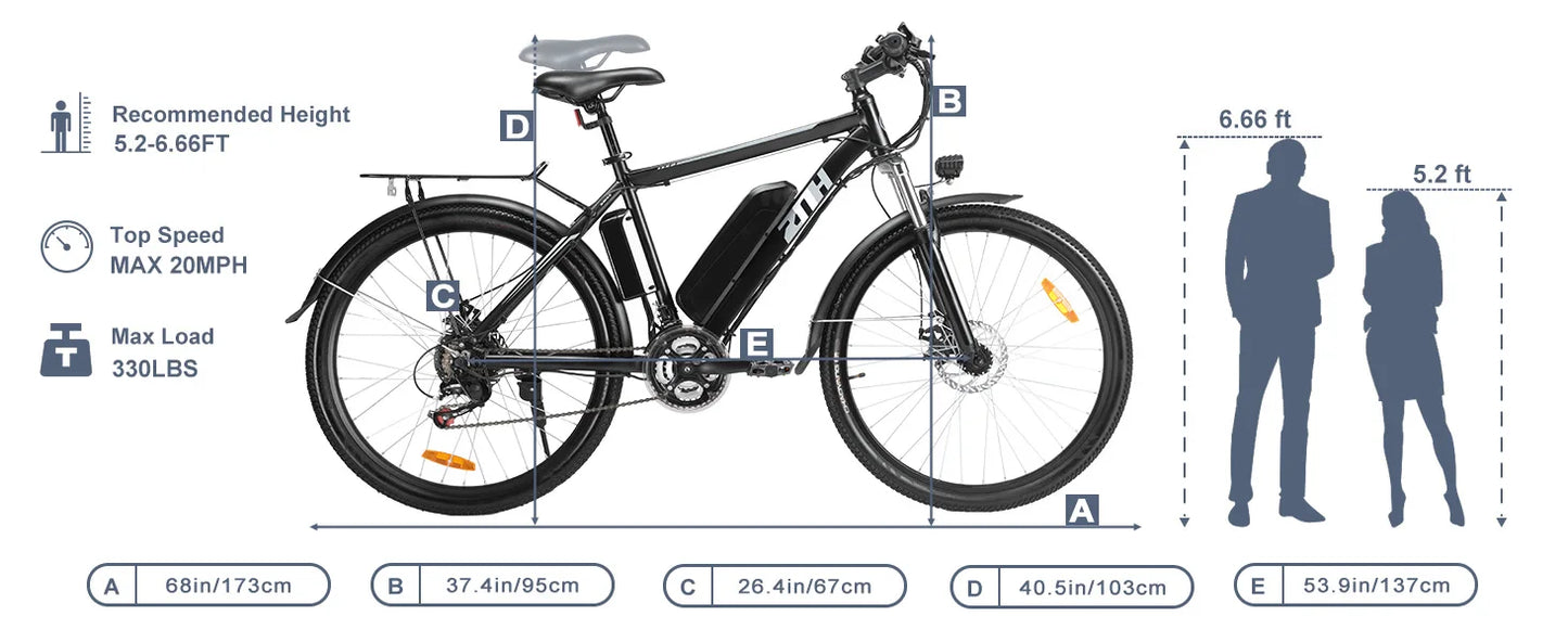 1000W Peak 48V Electric Bike for Adults, 26 inch Mountain Bike,Removable Battery,50Miles &20 MPH