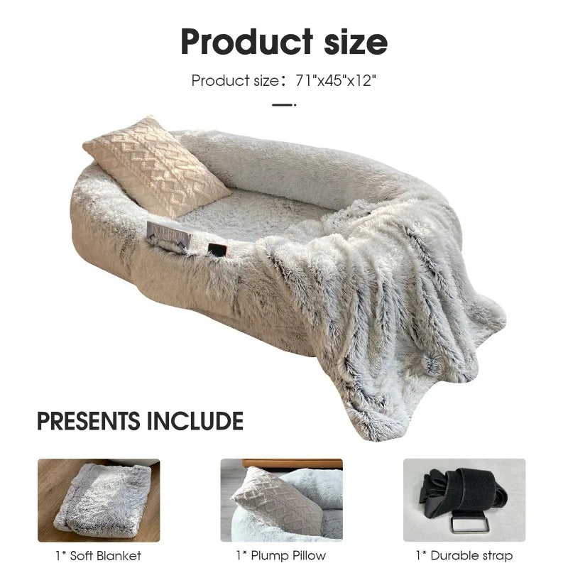 Human Dog Bed, 71''x45''x12'' Size Fits You  Washable Faux Fur Doze Off, Napping Orthopedic
