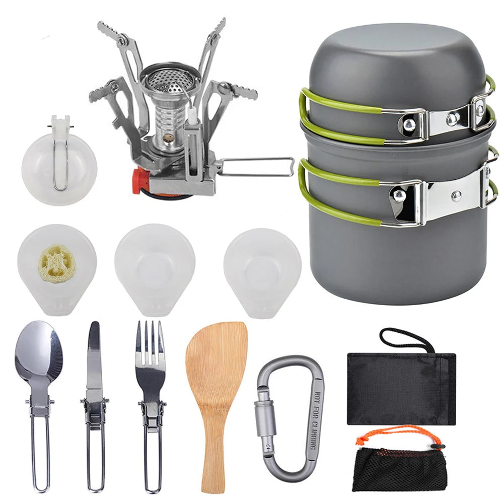 Portable Camping Cookware Stove Kit For Backpackers