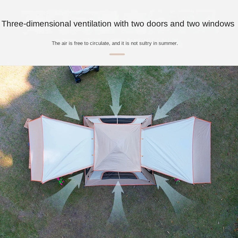 Portable Automatic Pole With Two Doors Two Windows With Canopy double-layer Waterproof Anti-UV Shade