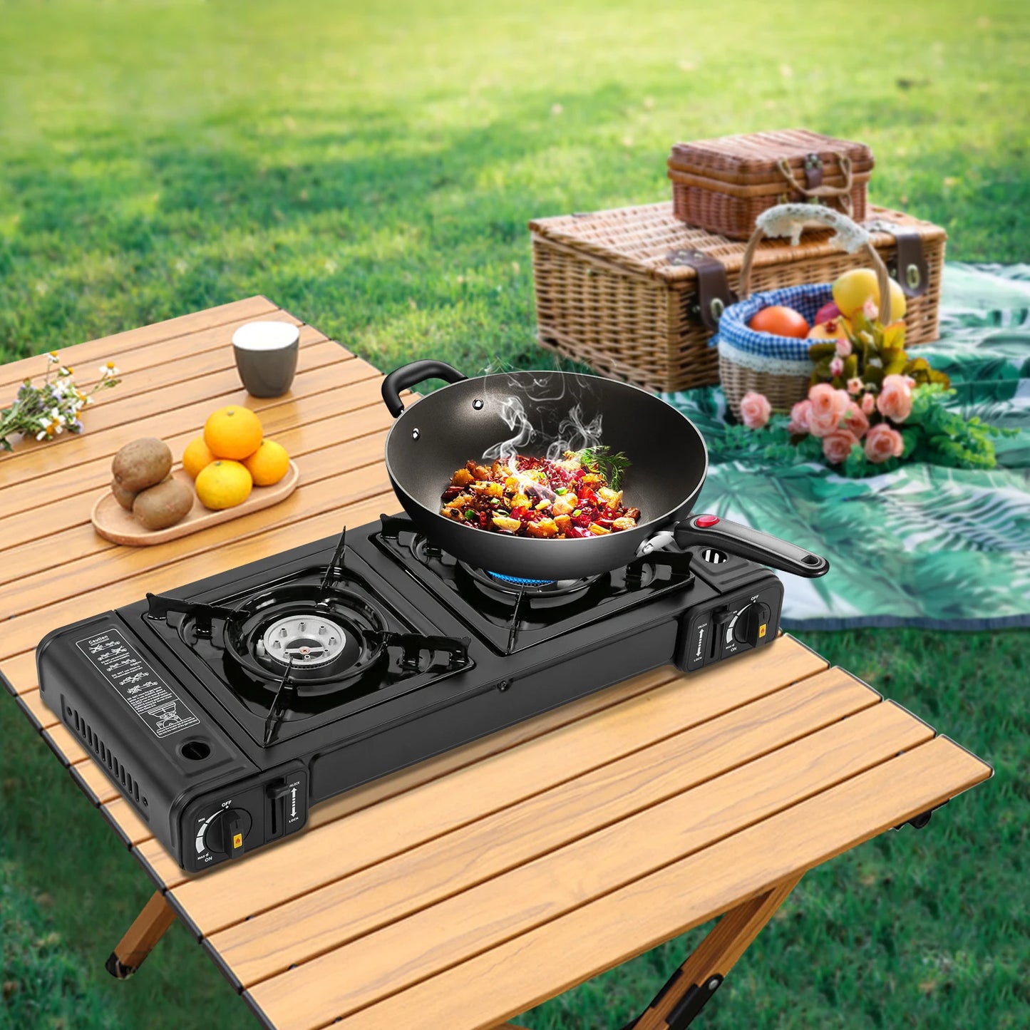 [Butane Camping Stove] Iron Copper Portable - 8x8in Stable Grate Auto Ignition