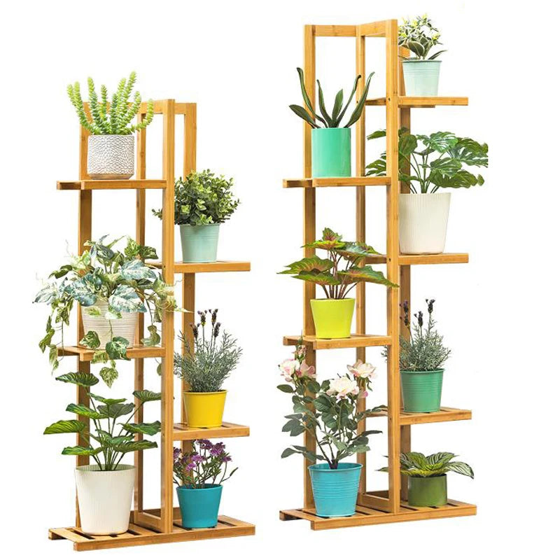 Bamboo 5 / 6  Tier  Plant Stand Rack Multiple Flower Pot Holder Display Shelving Unit for Patio