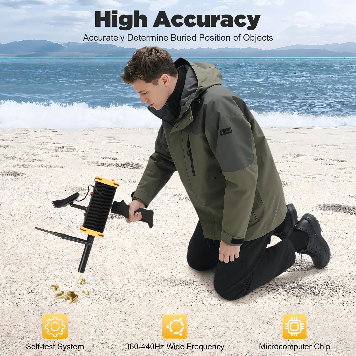 16m Depth 900m Range Metal,Gold Finder Undergrnd,W/ High Definition LCD Display,Auto Rotation Search
