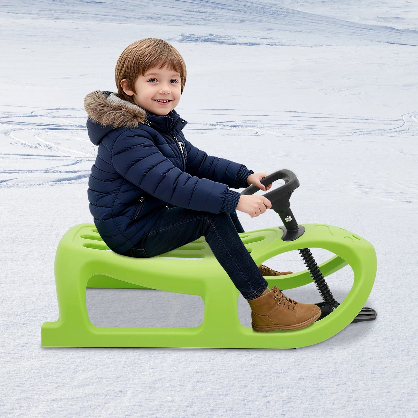 Snow Sled 100kg Load-bearing Capacity Single Rider Winter Sleigh Outdoor, Toddlers & Kids